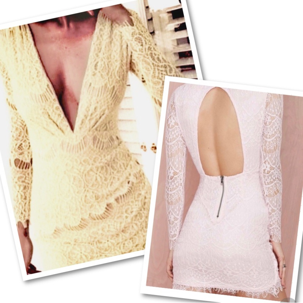 Reverse Yellow open back, plunging neckline lace short dress. NEW RE $69⚡️sale - Picture 3 of 15